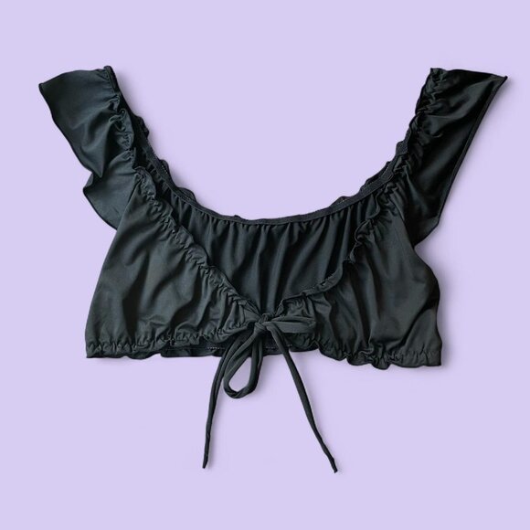 Black Off-the-Shoulder Ruffle Crop Top – Size 4XL - Picture 1 of 6